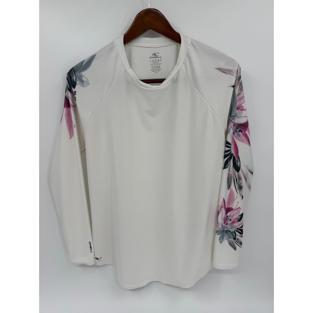 O'Neill Rash Guard Womens Large White Floral Long‎ Sleeve Swim Surf Top